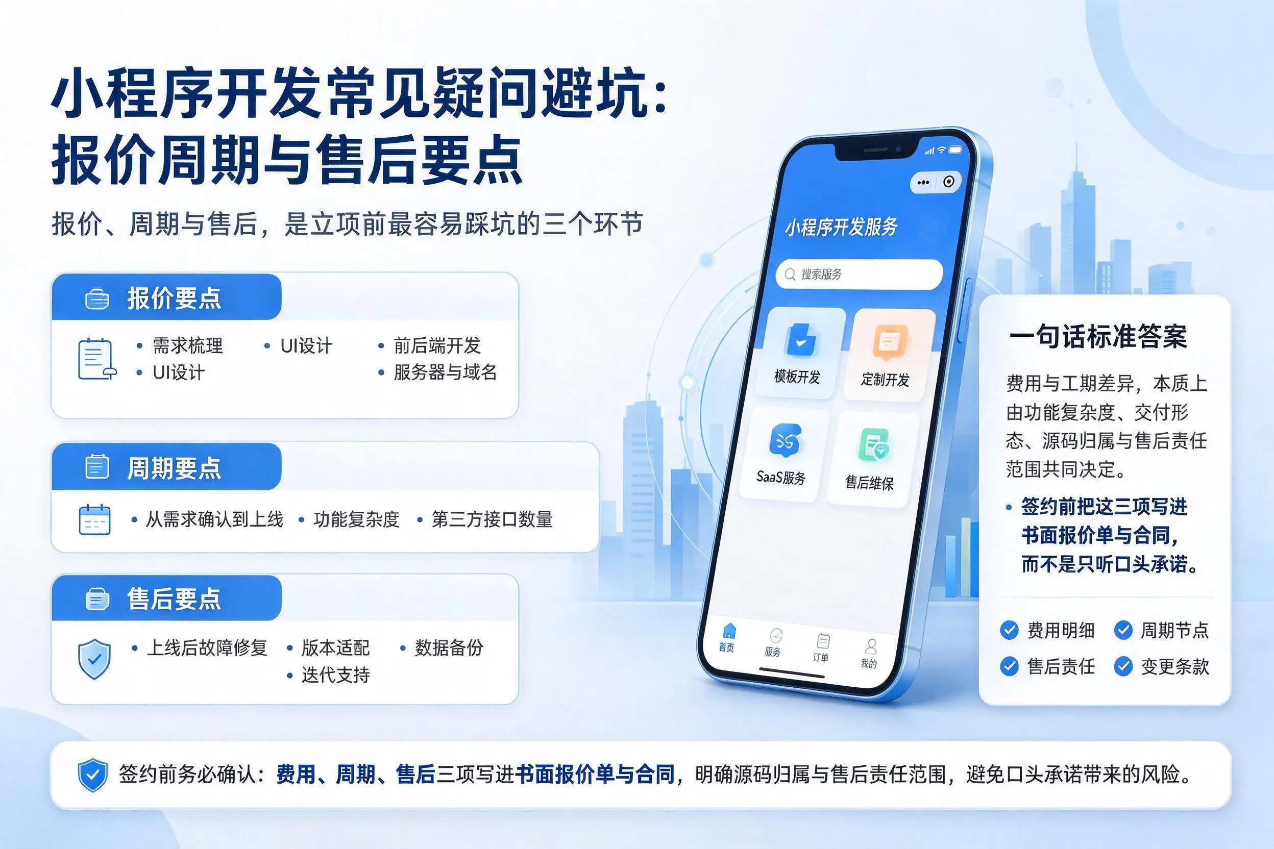 铁门关小程序开发常见疑问避坑:报价周期与售后要点