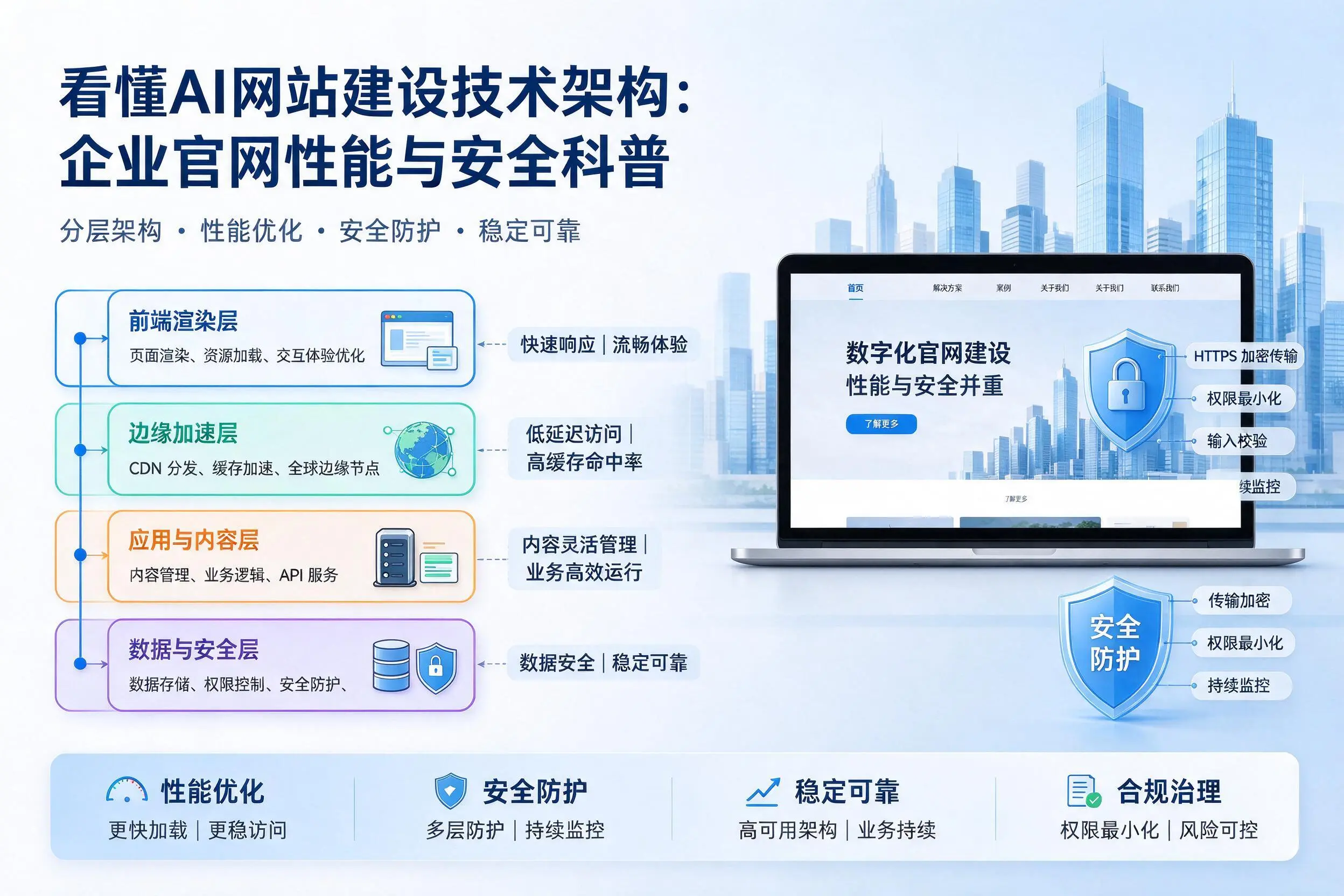 看懂AI网站建设技术架构:铁门关企业官网性能与安全科普