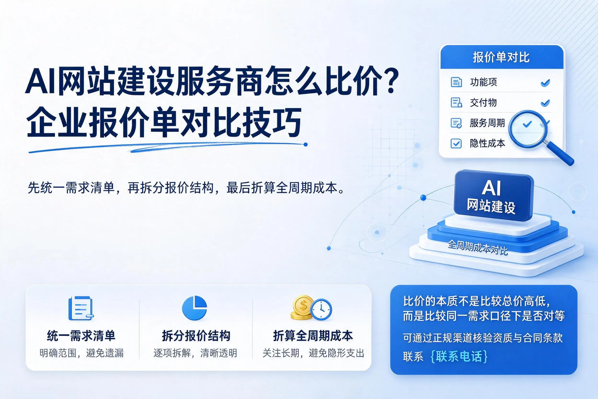 AI网站建设服务商怎么比价?铁门关企业报价单对比技巧
